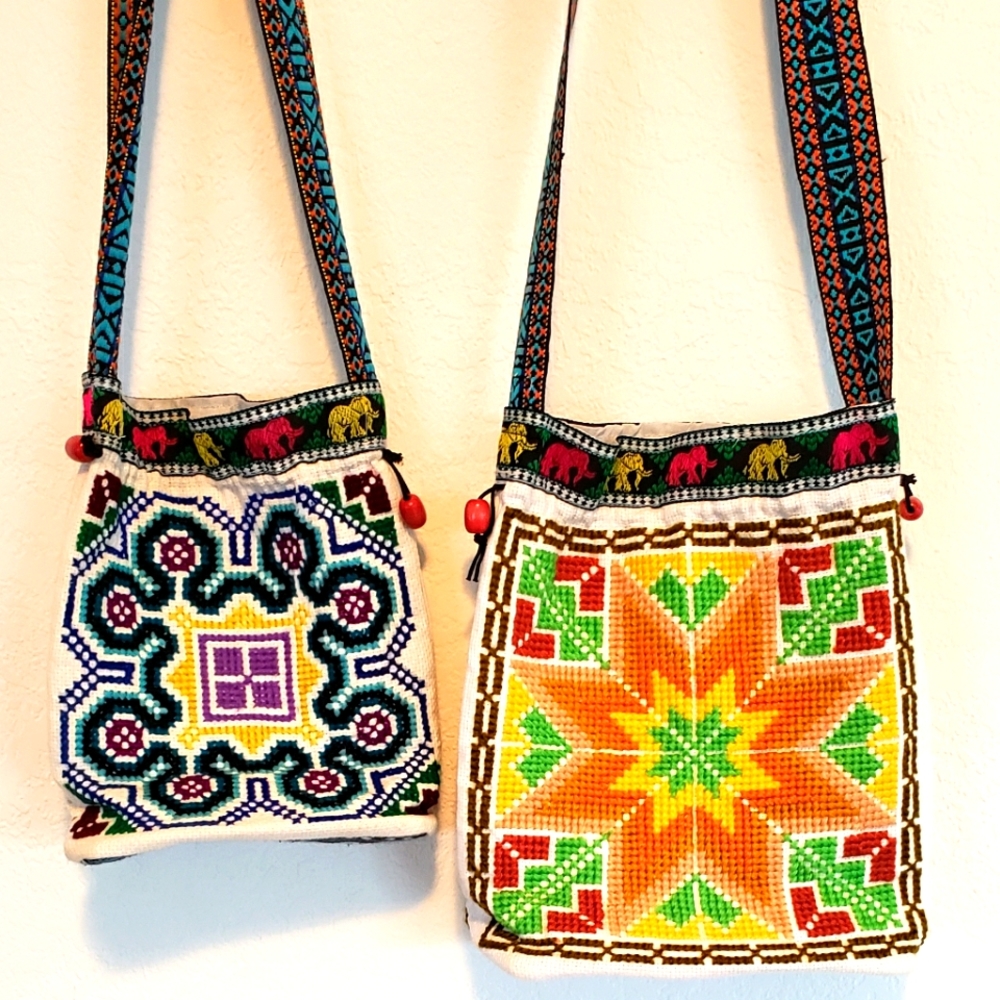 x2 Handmade Totes Colorful Asian Handmade Totes with Intricate Colorful Pattern